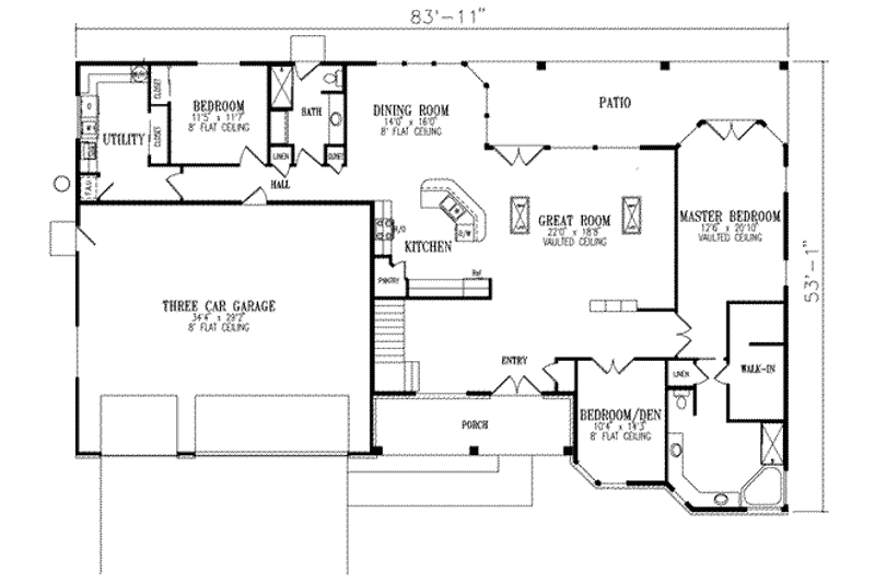 Dream House Plan - Floor Plan - Main Floor for Adobe / Southwestern House Plan #1-834 - 5 bed, 3 bath