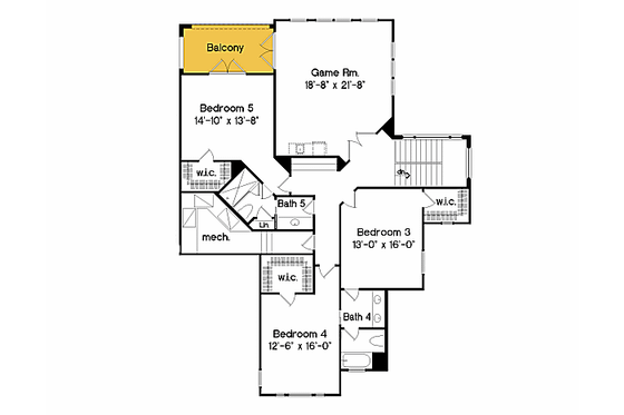 Floor Plan - Upper Floor for European House Plan #135-215 - 6 bed, 5 bath