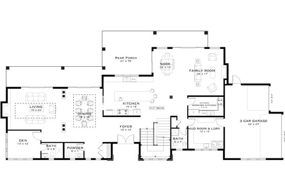 Floor Plan - Main Floor for Classical House Plan #1101-41 - 4 bed, 4.5 bath