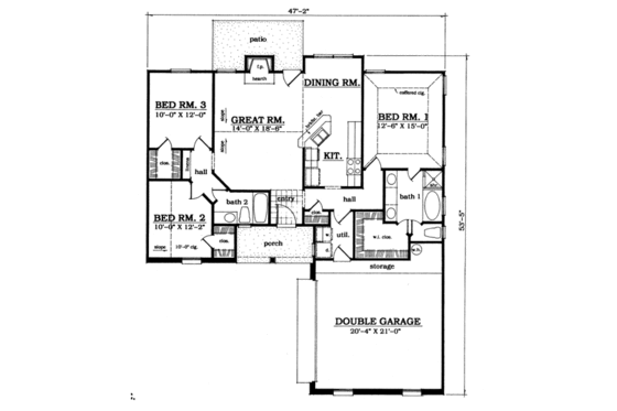 Floor Plan - Main Floor for Traditional House Plan #42-106 - 3 bed, 2 bath