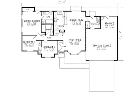 Floor Plan - Main Floor for Adobe / Southwestern House Plan #1-220 - 3 bed, 2 bath