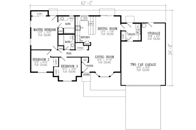 Dream House Plan - Floor Plan - Main Floor for Adobe / Southwestern House Plan #1-220 - 3 bed, 2 bath