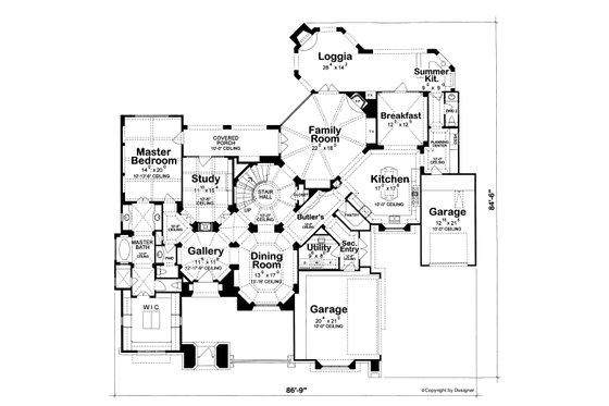Floor Plan - Main Floor for Mediterranean House Plan #20-2157 - 4 bed, 5 bath