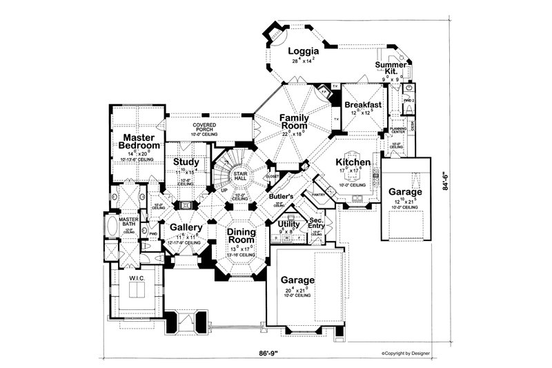 Architectural House Design - Floor Plan - Main Floor for Mediterranean House Plan #20-2157 - 4 bed, 5 bath