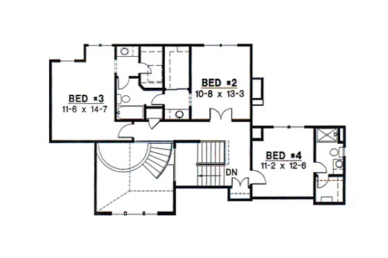 Floor Plan - Upper Floor for Traditional House Plan #67-234 - 4 bed, 3 bath