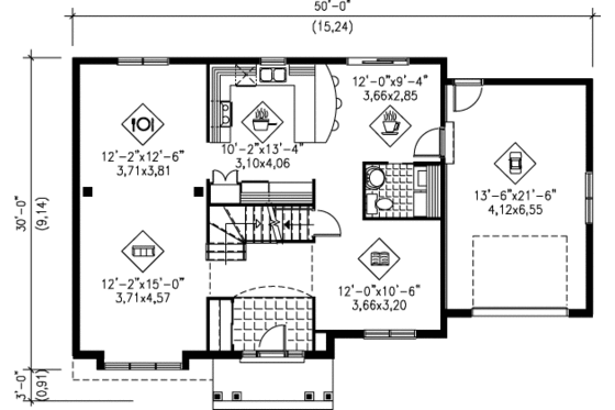 Floor Plan - Main Floor for Traditional House Plan #25-2087 - 3 bed, 1.5 bath