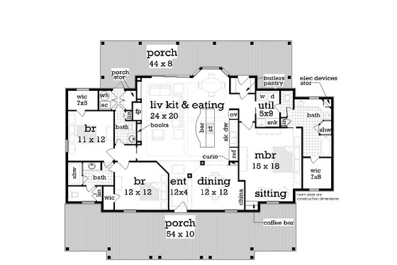 Floor Plan - Main Floor for Southern House Plan #45-376 - 3 bed, 2.5 bath