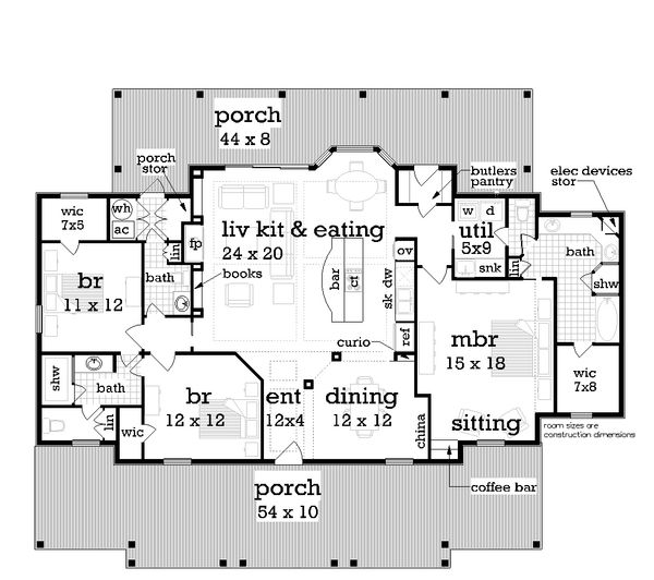 House Blueprint - Southern Floor Plan - Main Floor Plan #45-376