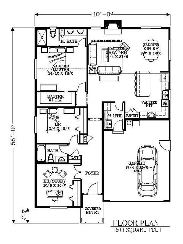 Bungalow Floor Plan - Main Floor Plan #53-445