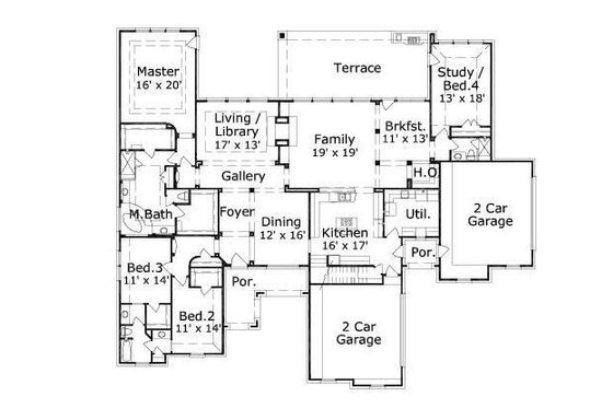 Floor Plan - Main Floor for European House Plan #411-531 - 4 bed, 3 bath