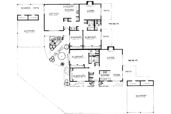 Floor Plan - Main Floor for Ranch House Plan #303-141 - 2 bed, 2 bath
