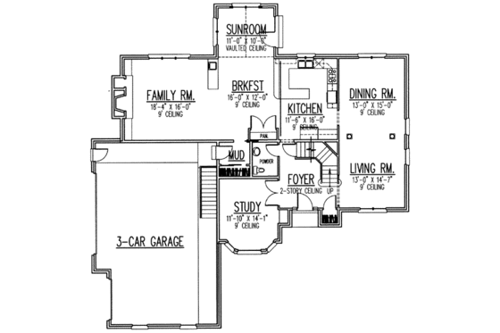 Floor Plan - Main Floor for European House Plan #9-102 - 4 bed, 2.5 bath
