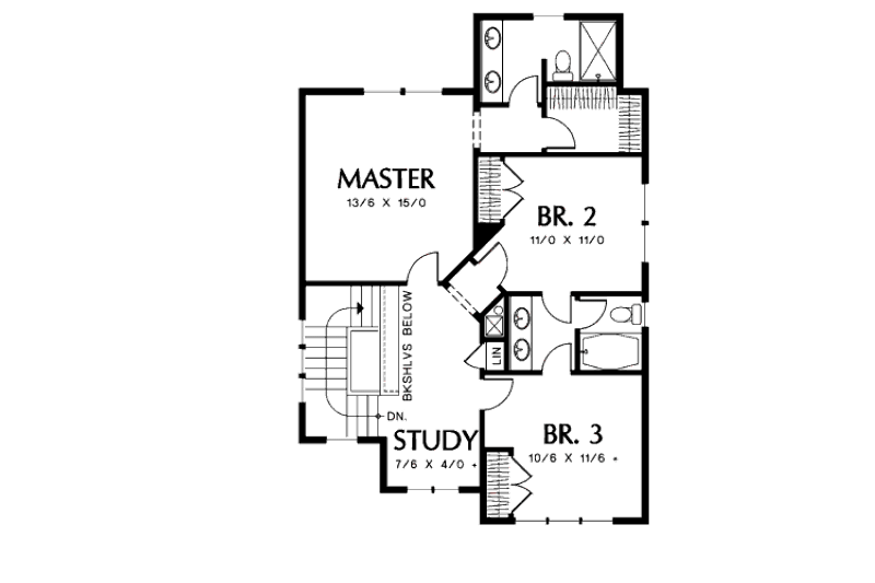 Home Plan - Floor Plan - Upper Floor for Craftsman House Plan #48-499 - 3 bed, 2.5 bath