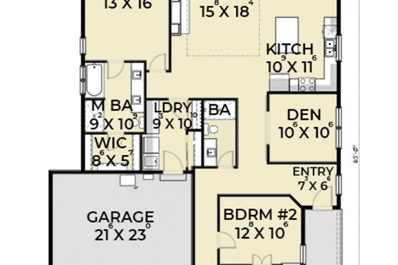 Floor Plan - Main Floor for Craftsman House Plan #1070-27 - 3 bed, 2 bath