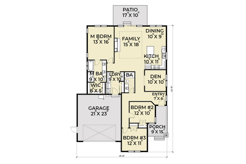 House Plan Design - Floor Plan - Main Floor for Craftsman House Plan #1070-27 - 3 bed, 2 bath