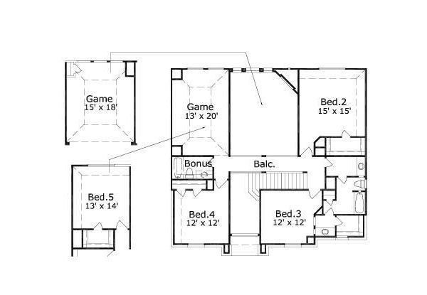 Traditional Floor Plan - Upper Floor Plan #411-221