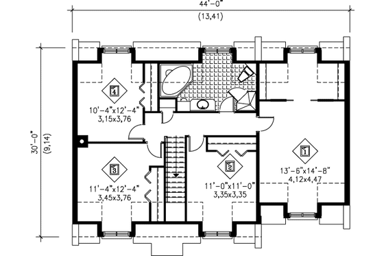Floor Plan - Upper Floor for Traditional House Plan #25-244 - 4 bed, 1.5 bath