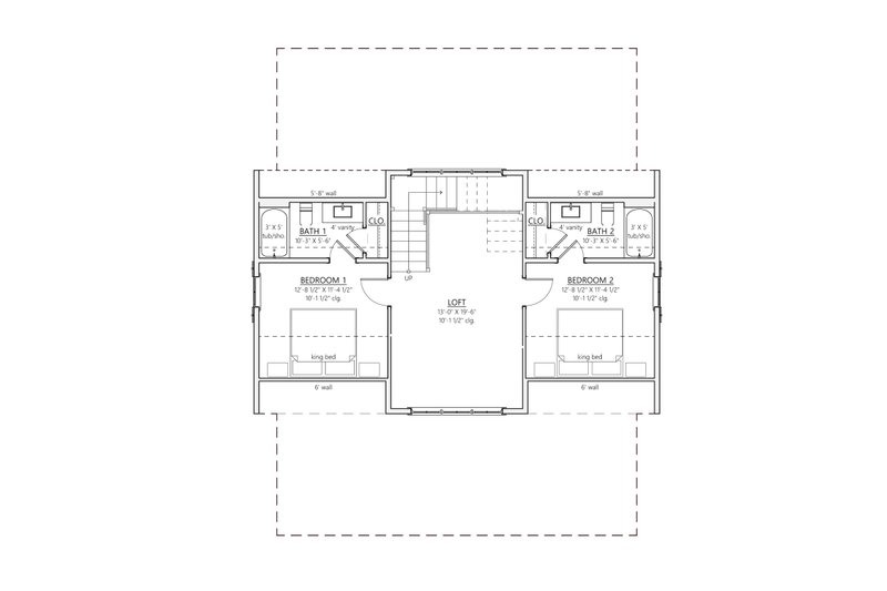House Blueprint - Floor Plan - Upper Floor for Craftsman House Plan #1094-27 - 2 bed, 2 bath