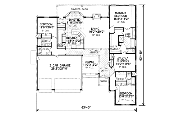 Floor Plan - Main Floor for Traditional House Plan #65-337 - 4 bed, 3 bath