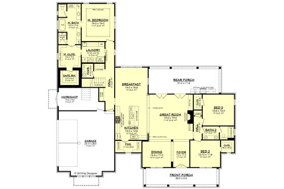 Floor Plan - Main Floor for Farmhouse House Plan #430-191 - 3 bed, 2.5 bath