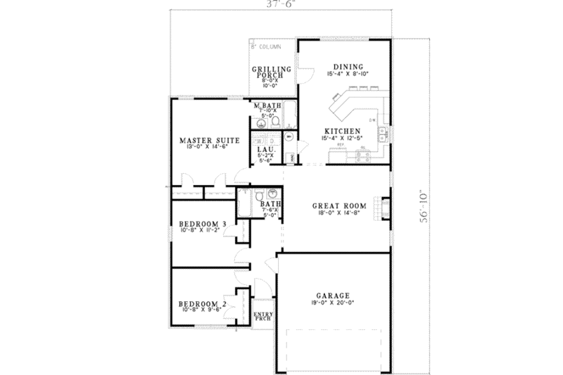 Traditional Style House Plan - 3 Beds 2 Baths 1356 Sq/Ft Plan #17-2249 ...