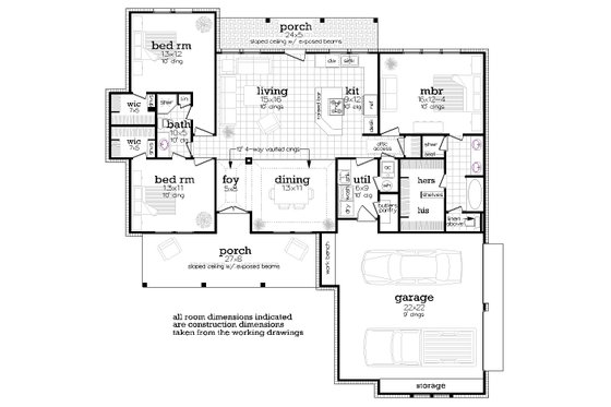 Floor Plan - Main Floor for Farmhouse House Plan #45-631 - 3 bed, 2 bath