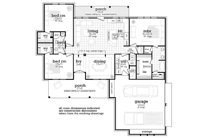 Home Plan - Floor Plan - Main Floor for Farmhouse House Plan #45-631 - 3 bed, 2 bath