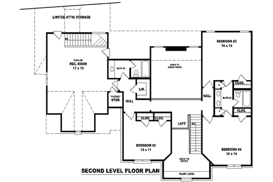 Floor Plan - Upper Floor for European House Plan #81-1094 - 4 bed, 3.5 bath