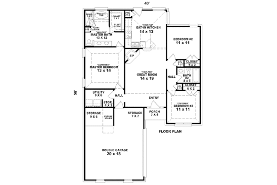 Floor Plan - Main Floor for Traditional House Plan #81-13789 - 3 bed, 2 bath