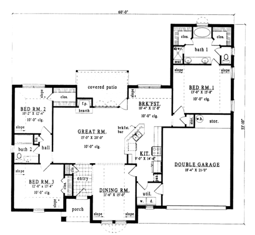 Traditional Style House Plan - 3 Beds 2 Baths 1973 Sq/Ft Plan #42-170 ...