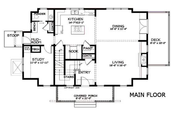 Floor Plan - Main Floor for Craftsman House Plan #434-5 - 4 bed, 3.5 bath