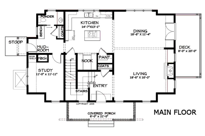Architectural House Design - Floor Plan - Main Floor for Craftsman House Plan #434-5 - 4 bed, 3.5 bath