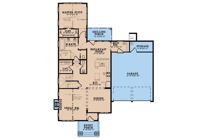 House Plan Design - Floor Plan - Main Floor for Cottage House Plan #923-316 - 3 bed, 2.5 bath