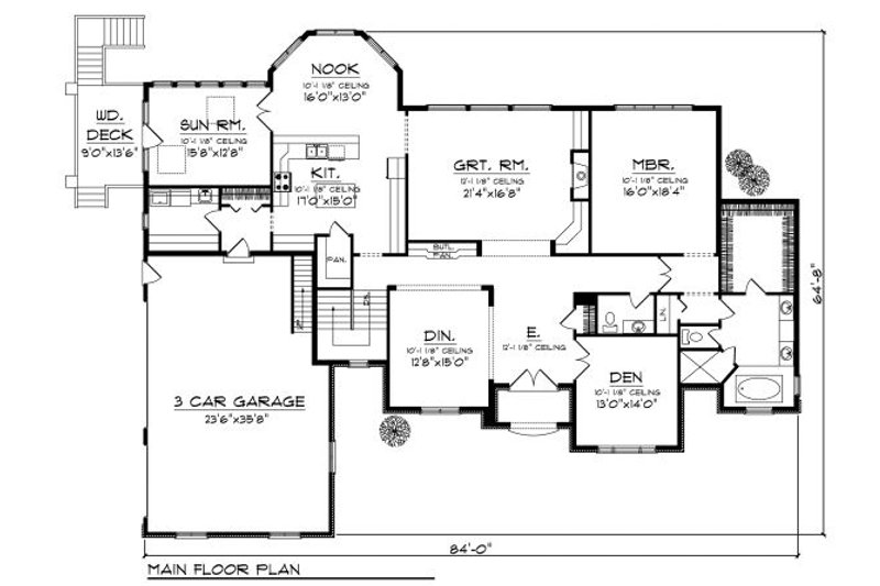 Home Plan - Floor Plan - Main Floor for European House Plan #70-889 - 4 bed, 3.5 bath