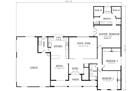 Floor Plan - Main Floor for Adobe / Southwestern House Plan #1-399 - 3 bed, 2 bath