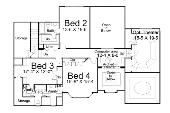 Floor Plan - Upper Floor for European House Plan #119-296 - 4 bed, 3.5 bath