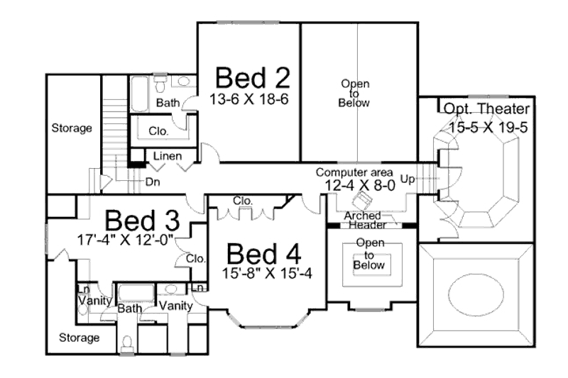 Dream House Plan - Floor Plan - Upper Floor for European House Plan #119-296 - 4 bed, 3.5 bath