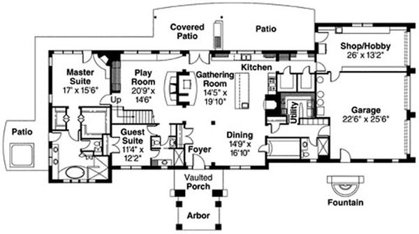 Architectural House Design - Mediterranean Floor Plan - Main Floor Plan #124-711