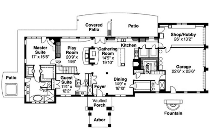 House Blueprint - Floor Plan - Main Floor for Mediterranean House Plan #124-711 - 5 bed, 4 bath