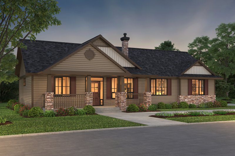 Home Plan - Exterior - Front Elevation 3 for Ranch House Plan #18-1035 - 3 bed, 2 bath