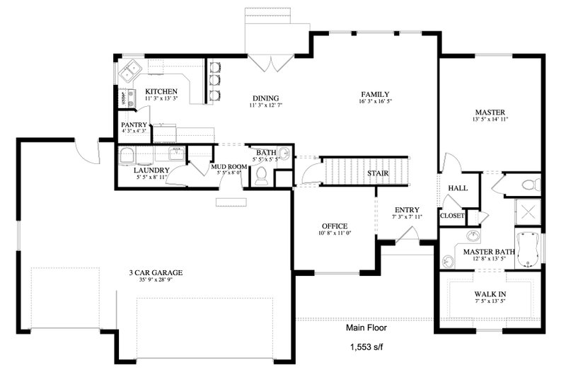 Architectural House Design - Floor Plan - Main Floor for Traditional House Plan #1060-25 - 6 bed, 3.5 bath