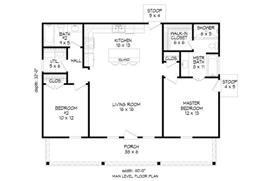 Floor Plan - Main Floor for Country House Plan #932-445 - 2 bed, 2 bath