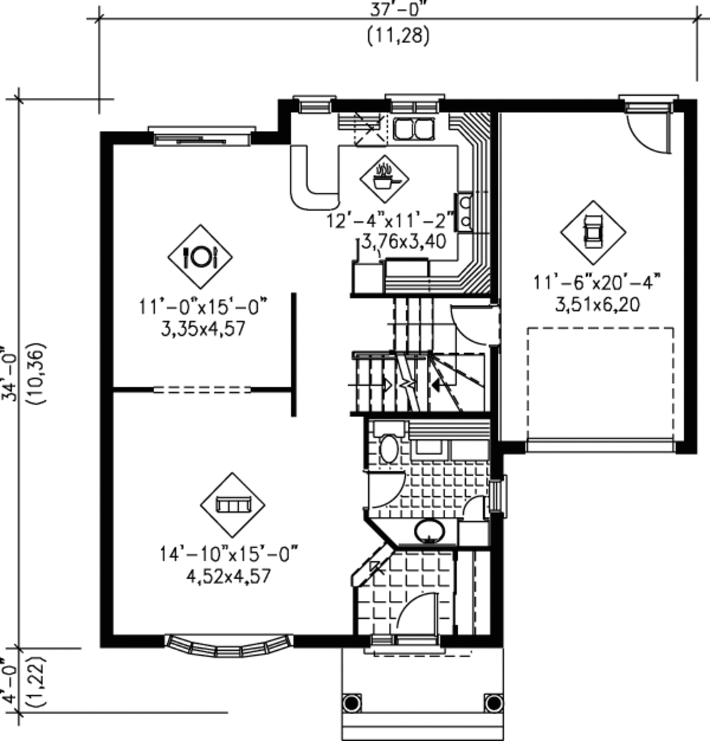 Traditional Style House Plan - 3 Beds 1.5 Baths 1624 Sq/Ft Plan #25 ...