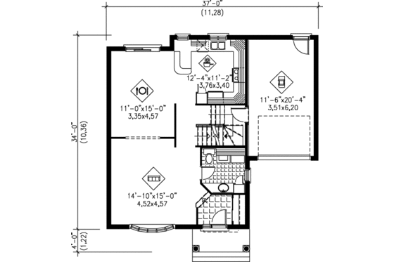 Floor Plan - Main Floor for Traditional House Plan #25-2038 - 3 bed, 1.5 bath