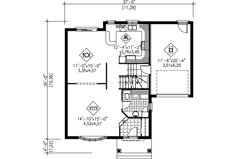 House Blueprint - Floor Plan - Main Floor for Traditional House Plan #25-2038 - 3 bed, 1.5 bath