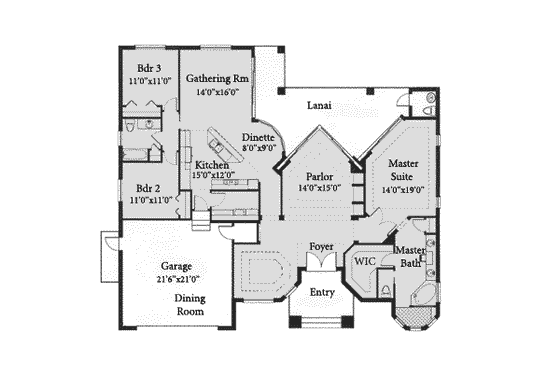 Floor Plan - Main Floor for Mediterranean House Plan #115-113 - 3 bed, 2.5 bath