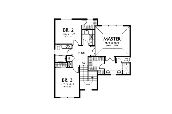 Floor Plan - Upper Floor for Traditional House Plan #48-513 - 4 bed, 3.5 bath