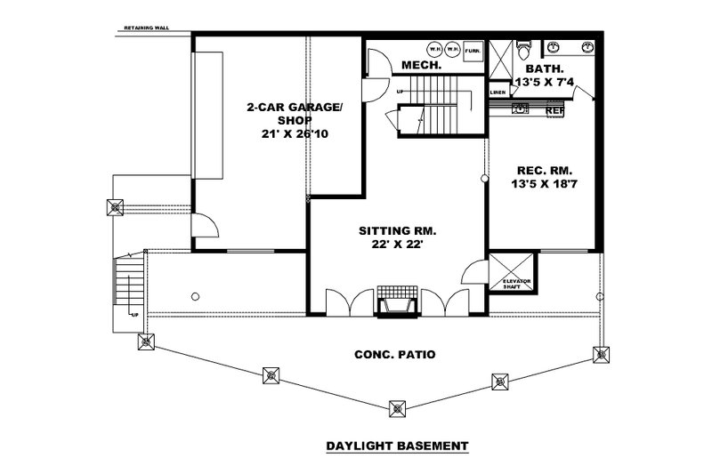 House Design - Floor Plan - Lower Floor for Craftsman House Plan #117-1010 - 3 bed, 3.5 bath
