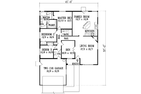 Floor Plan - Main Floor for Adobe / Southwestern House Plan #1-1339 - 3 bed, 2 bath