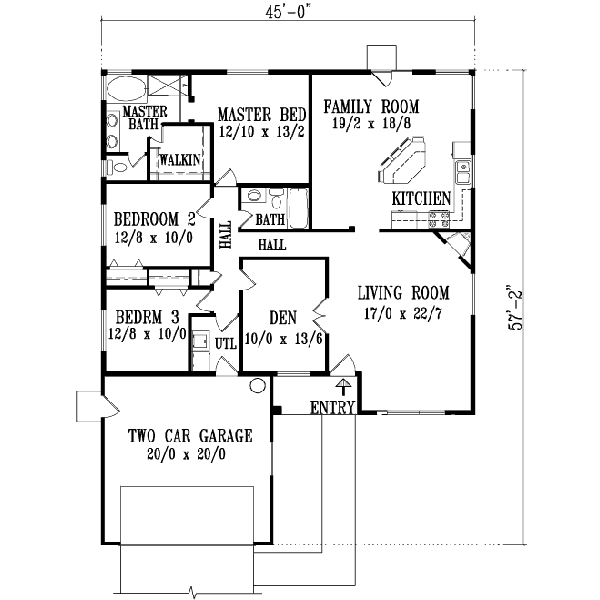 Floor Plan - Main Floor for Adobe / Southwestern House Plan #1-1339 - 3 bed, 2 bath